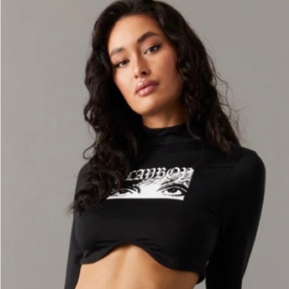 PLAYBOY Tops - Brand NEW Black cropped Playboy Eyes Graphic Long Sleeve Bustier Top new shirt